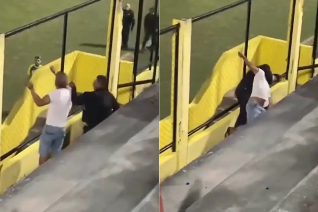 Montagem de fotos de guarda municipal agredindo torcedor em estádio de Mombaça, no Ceará