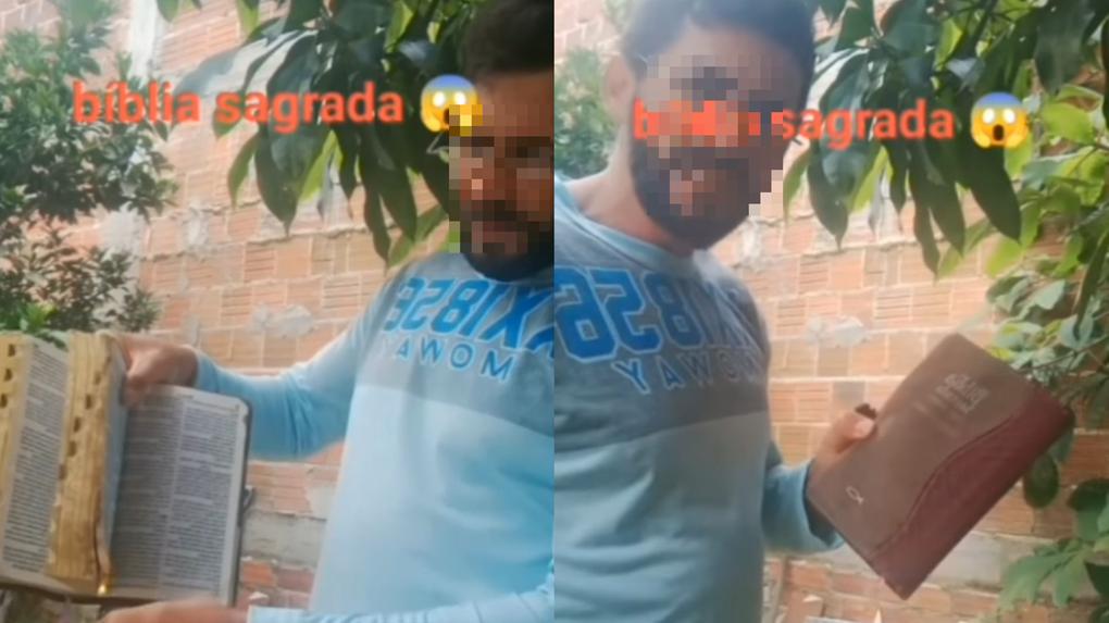 Homem queimando bíblia em Tianguá