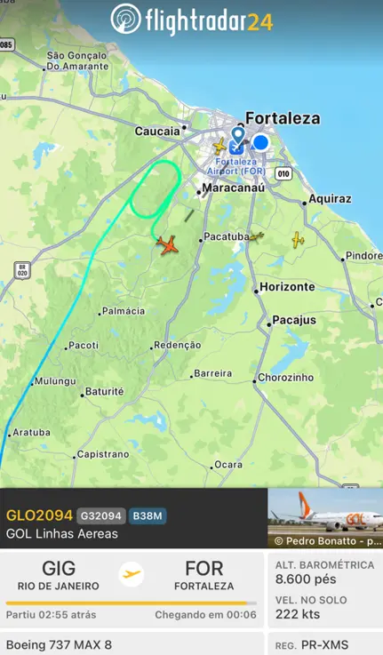 Boeing 737-Max iniciando desvio para Natal
