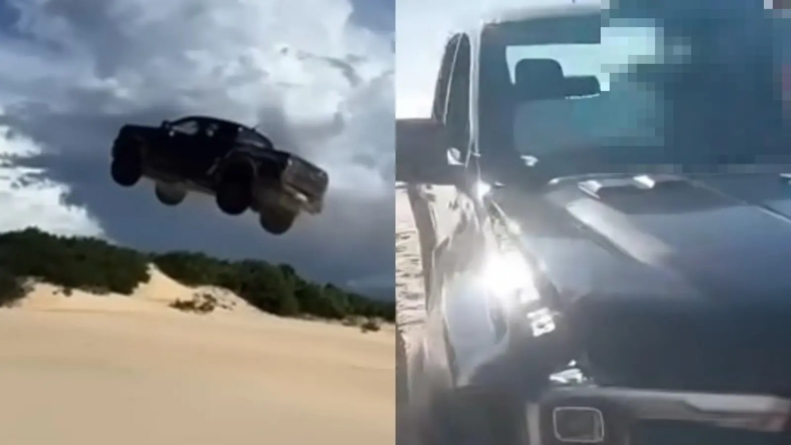 Montagem de fotos mostra veículo que voou sobre duna de Canoa Quebrada