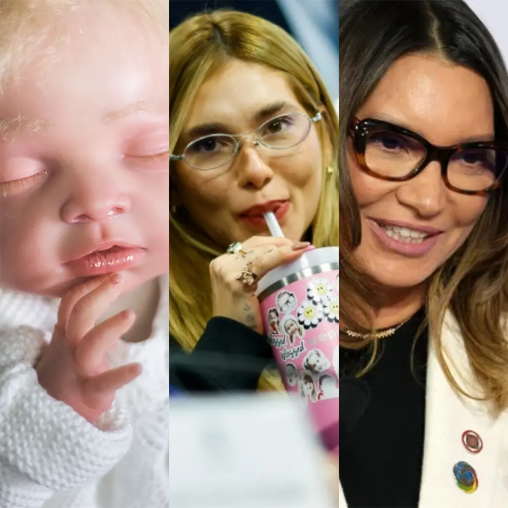 Na imagem, da esquerda para a direita, bebê reborn, Virginia Fonseca e Janja