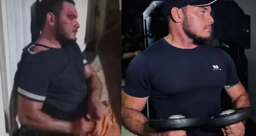 Foto-montagem mostra Anderson Tomas Ferreira depois de ser agredido e trabalhando como personal trainer