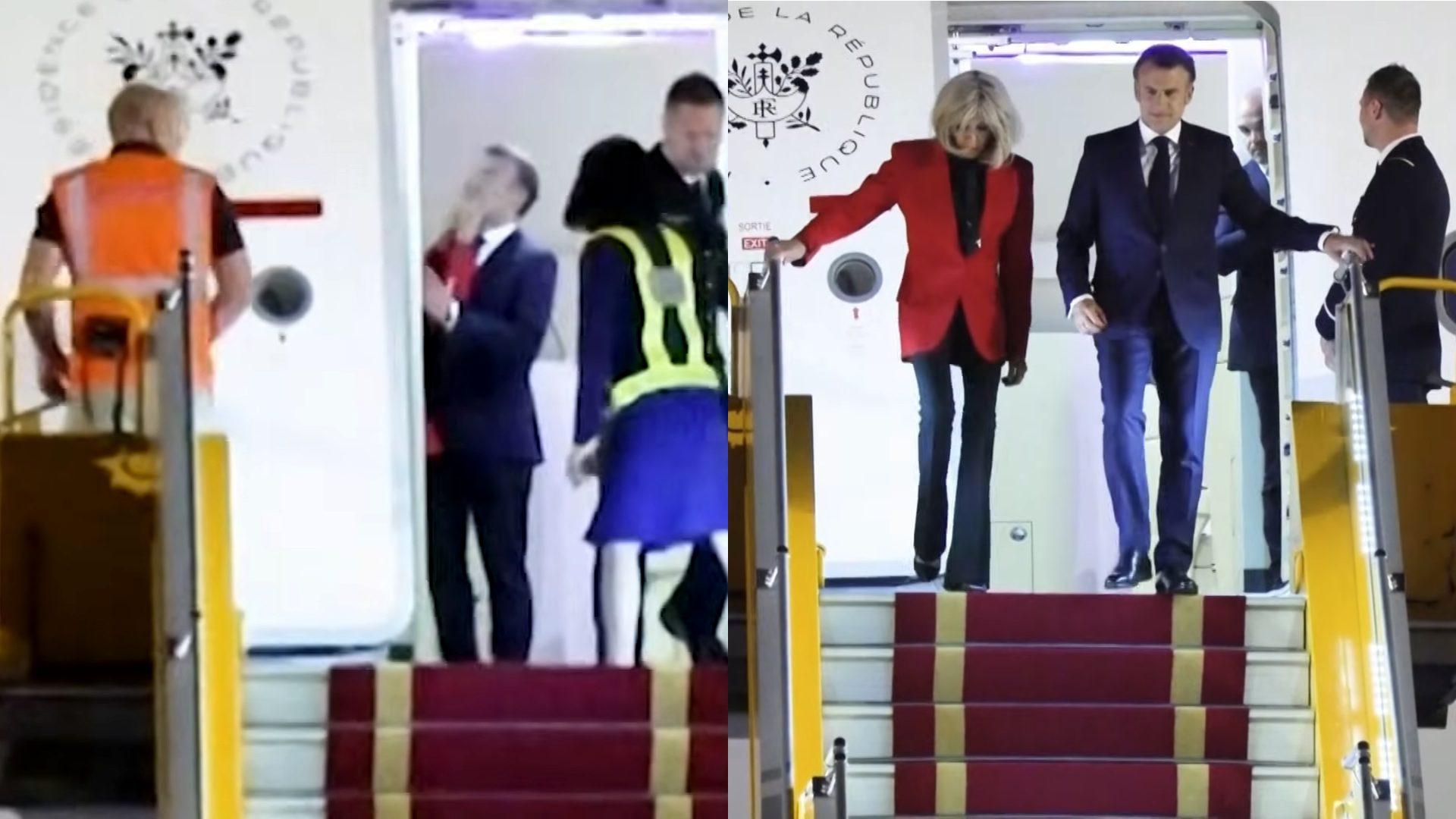 Emmanuel Macron apareceu tendo rosto empurrado por Brigitte Macron