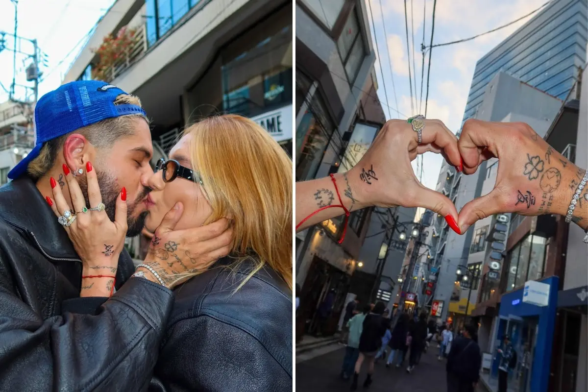 Imagem da Virginia e Zé Felipe se beijando e mostrando tatuagem juntos