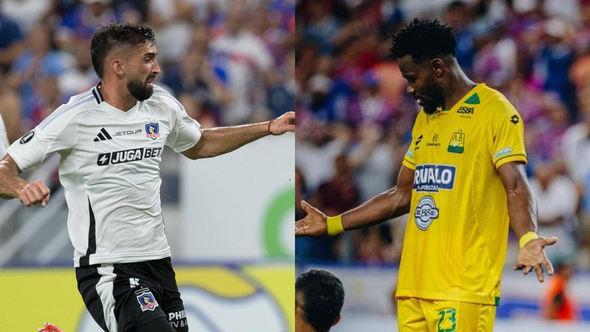 Montagem de fotos de jogadores do Colo-Colo e do Atlético Bucaramanga, que jogam na Libertadores pelo grupo do Fortaleza