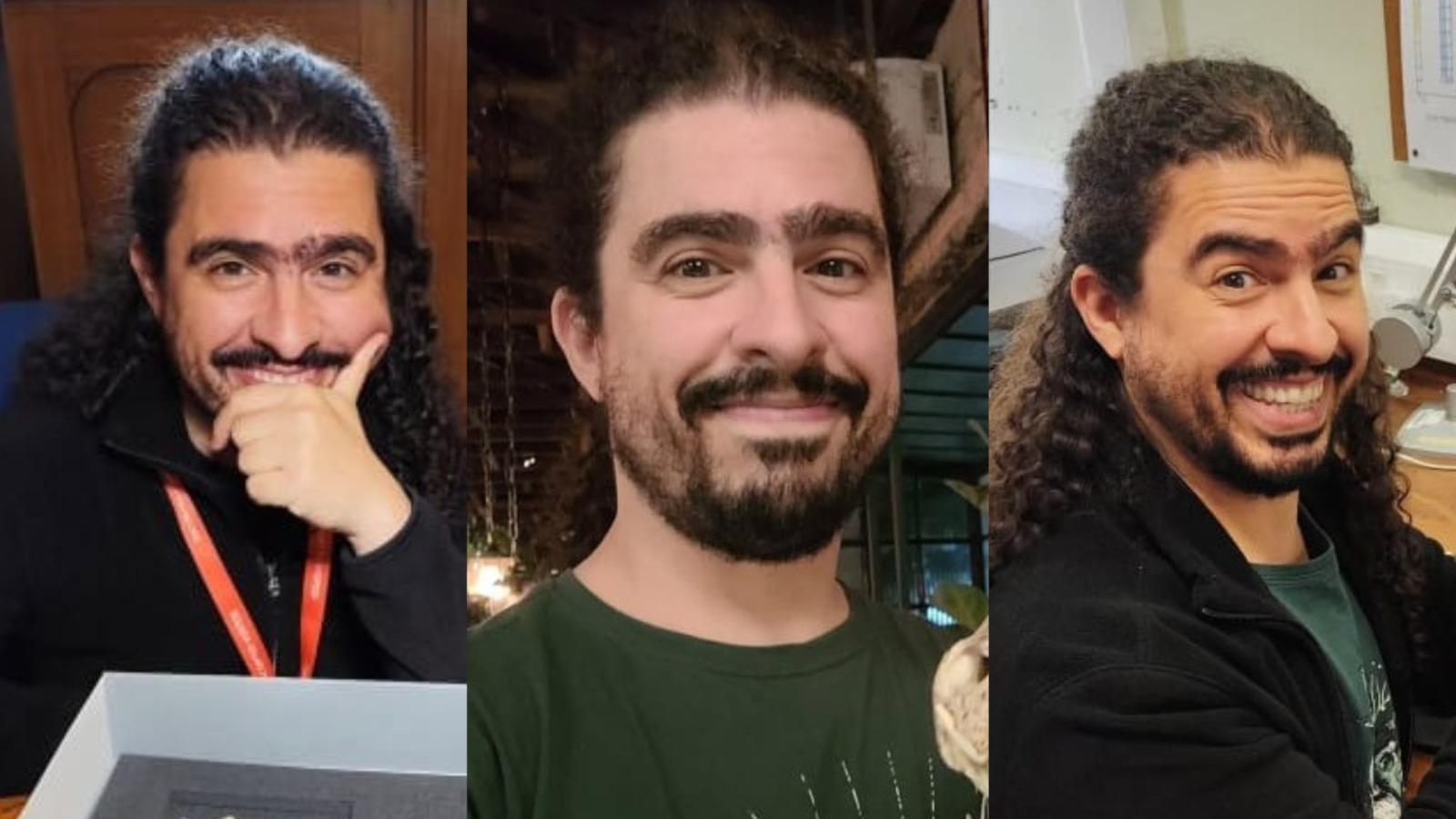 Pirulla em fotos do Instagram, ao lado de fósseis