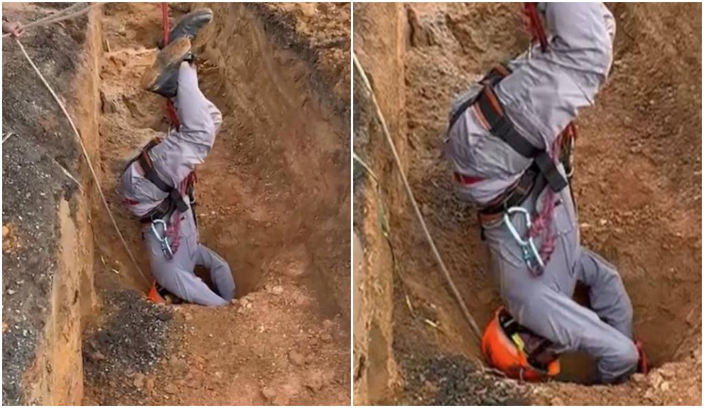 Resgate do corpo em buraco de Interlagos, em SP