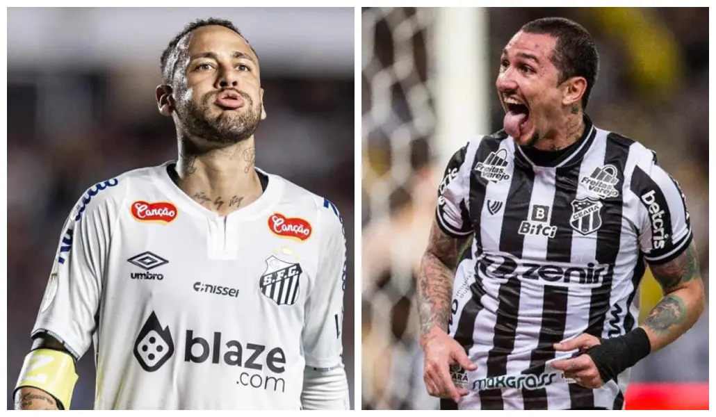 Neymar em ação pelo Santos e Vina com a camisa do Ceará