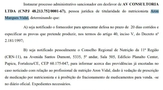 Trecho do procedimento instaurado pelo MPCE