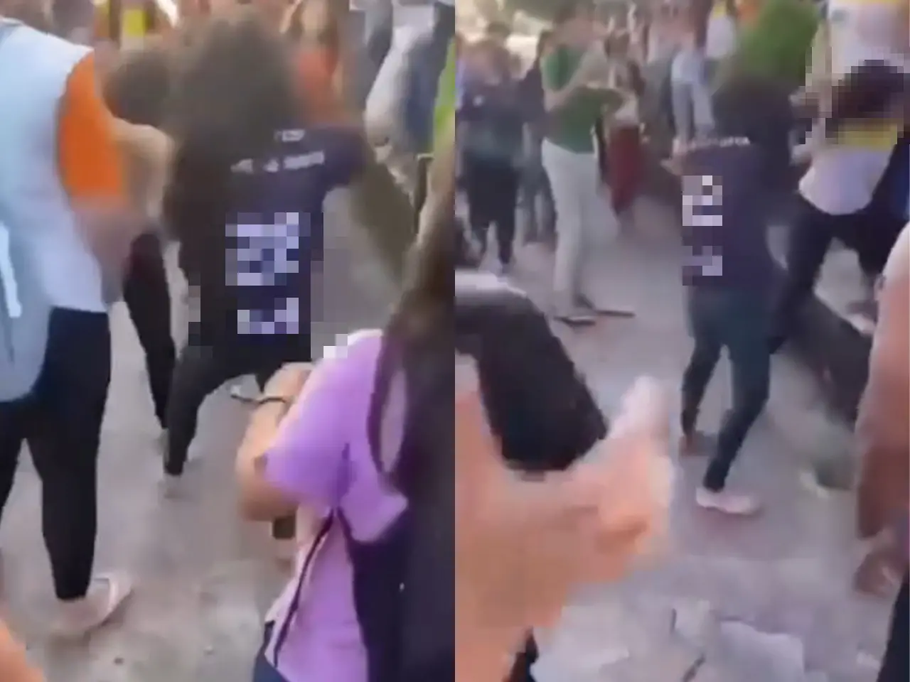 Foto de adolescentes brigando do lado de fora de escola da Barra do Ceará. Uma delas estava perfurando a outra com um objeto cortante