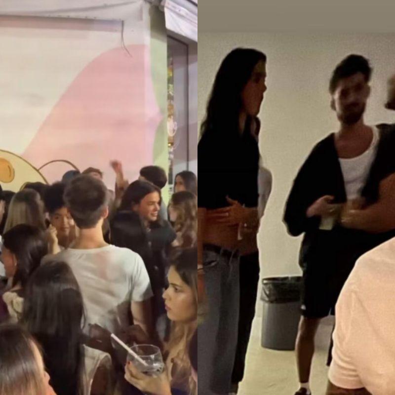 montagem com fotos de Bruna marquezine e João Guilherem, flagrados por fãs em bar no Rio de Janeiro