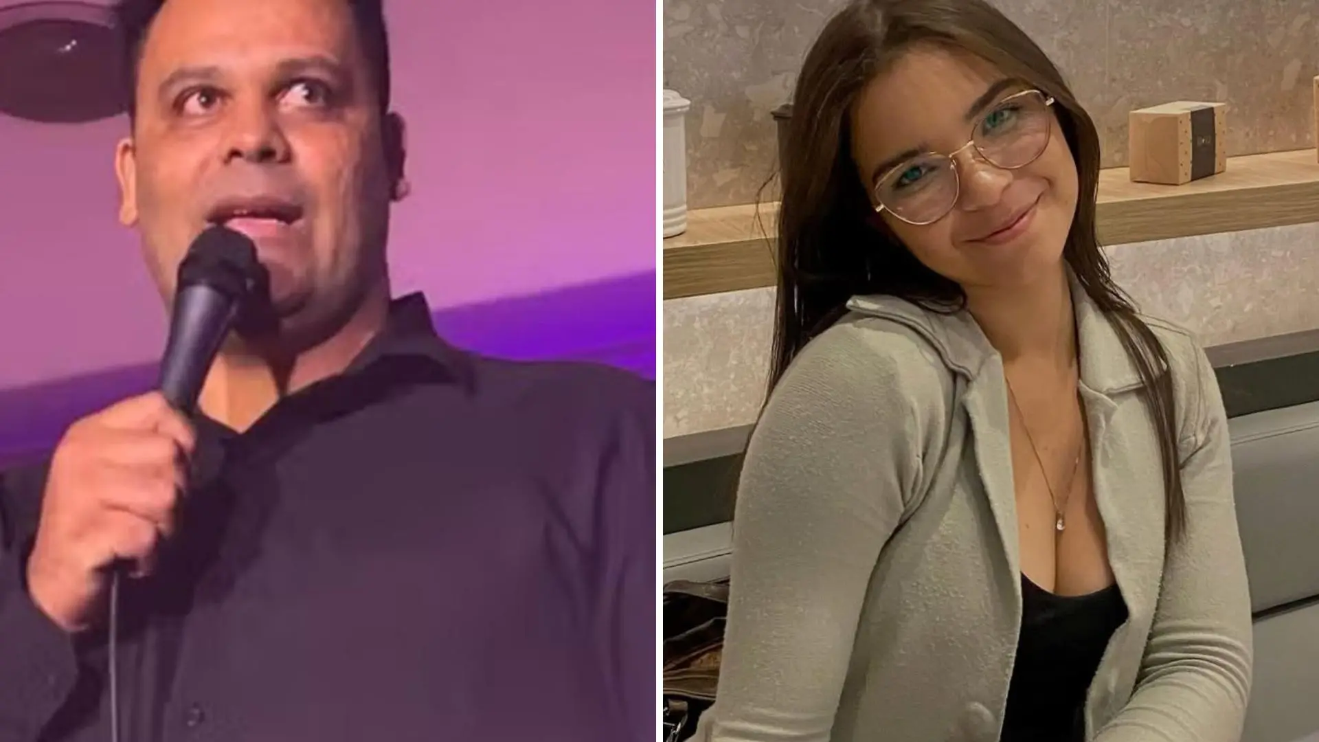 A imagem é uma montagem com duas fotos. A primeira, à esquerda, é do humorista Marcelo Alves, que confessou ter matado a miss Raissa Suellen. À direita, a foto de Raissa, sorridente, que foi atraída por Marcelo com uma falsa promessa de emprego.