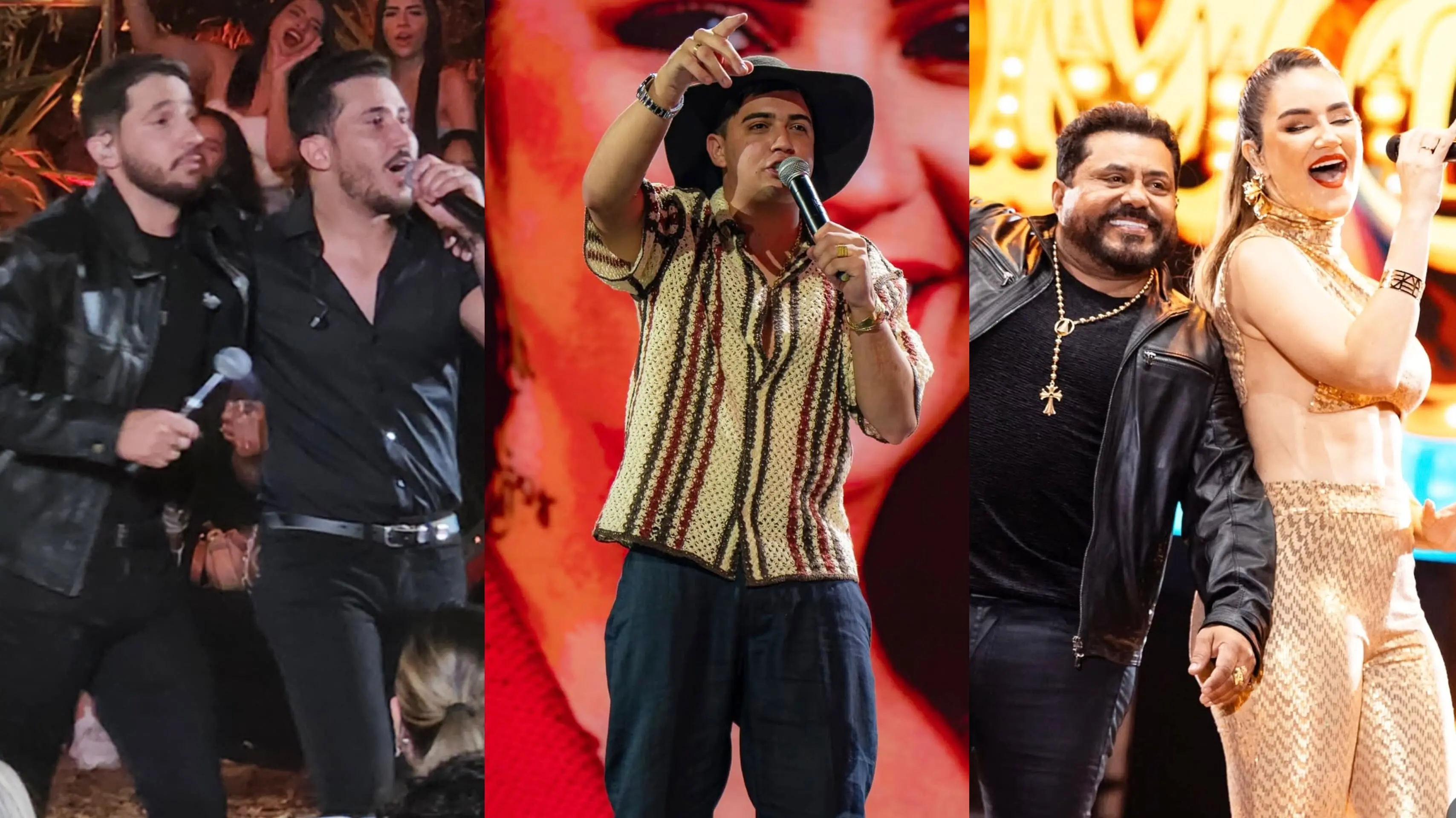 Iguinho e Lulinha, Natanzinho Lima e a banda Limão com Mel em montagem de fotos. Eles estão em diferentes eventos durante shows