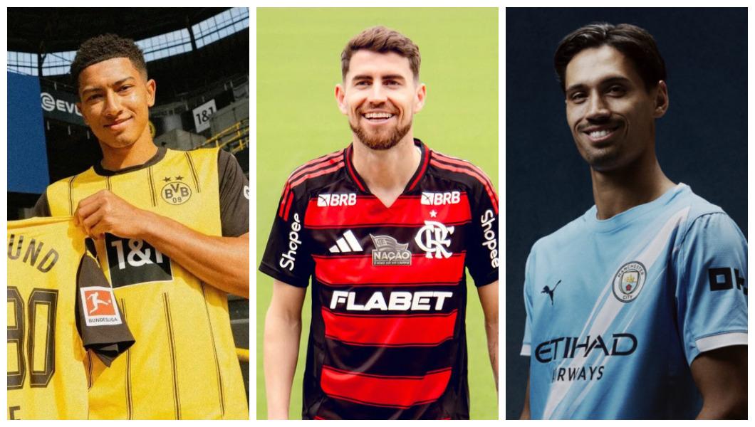 Montagem com atletas de Flamengo, Borussia Dortmound e Manchester City