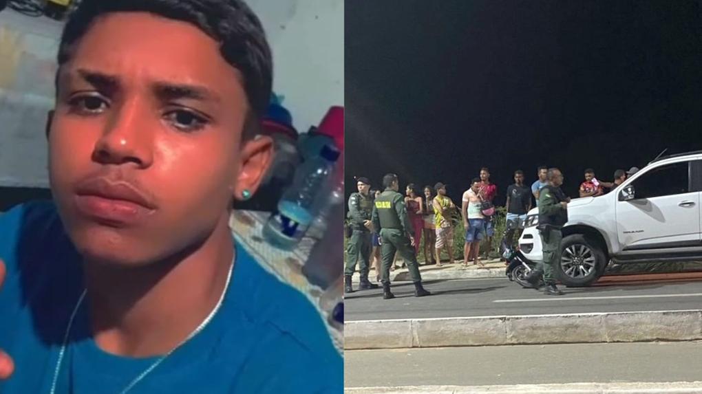 Foto do jovem que amputou as duas pernas ao lado de foto do acidente