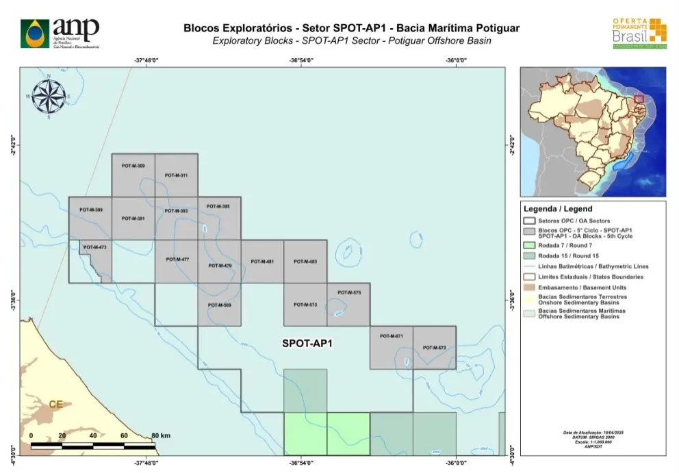 Mapa com demarcação de blocos de exploração de petróleo na Margem Equatorial