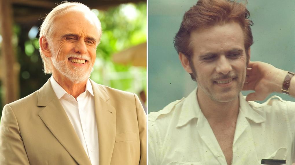 Imagem do ator Francisco Cuoco, uma em que ele está mais velho e outra na novela Pecado Capital