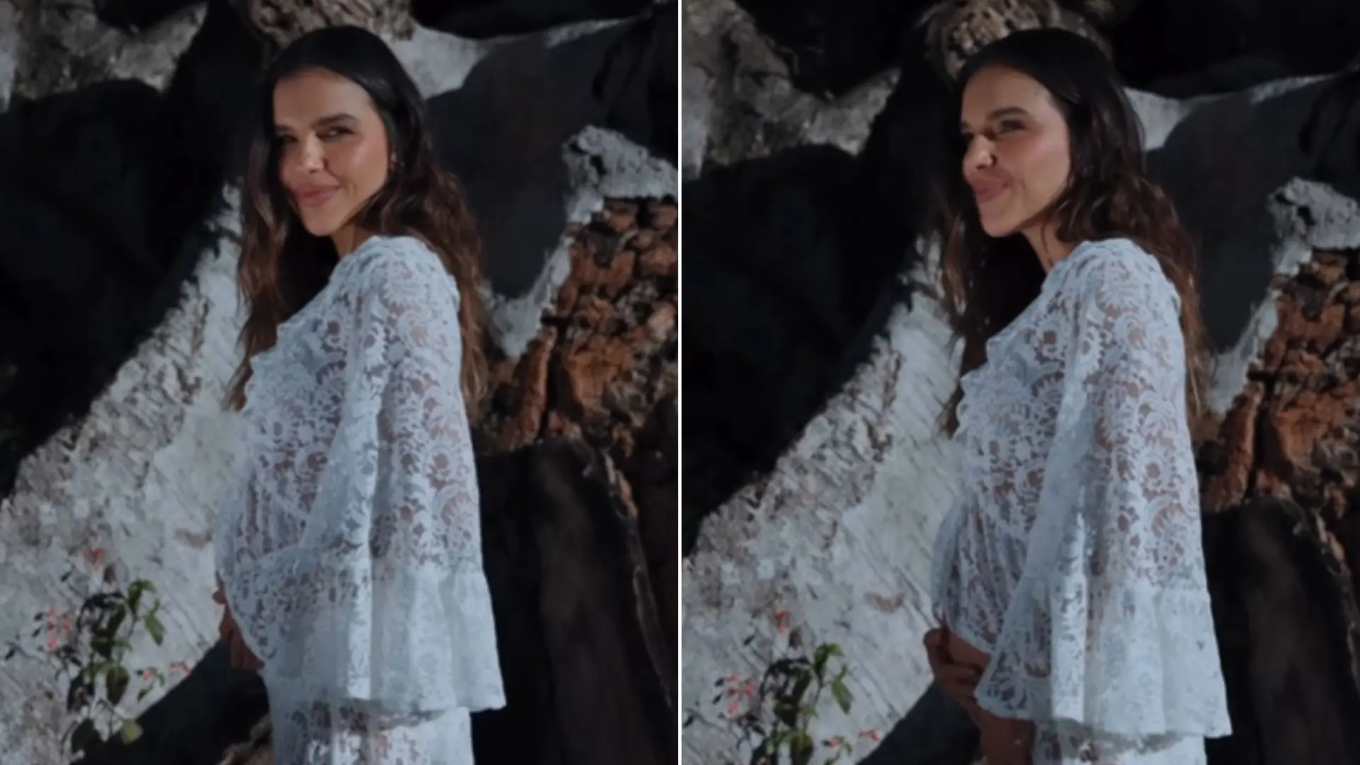 Montagem de fotos da atriz Mariana Rios em anúncio de gravidez