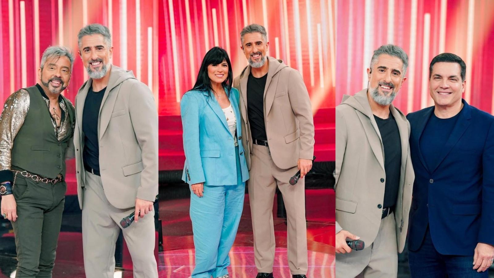 Marcos Mion ao lado de Maestro Marconi, Fernanda Brum e Daniel Boaventura