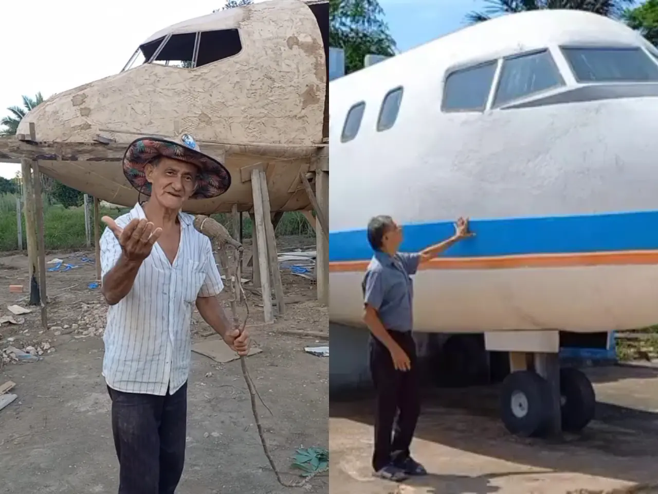 Fotos de idoso cearense que constrói réplicas de aviões em casa