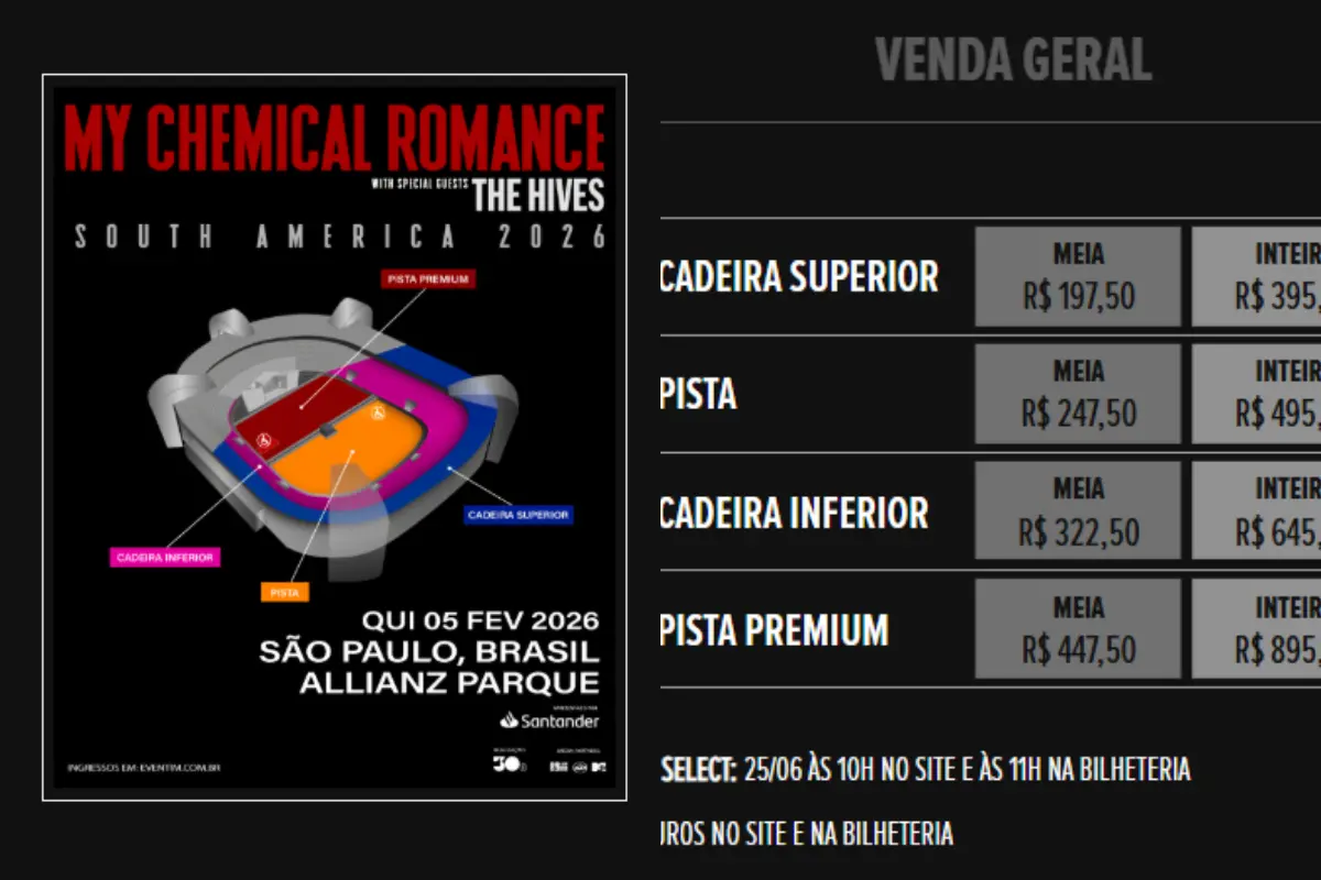Ingressos de My Chemical Romance, que serão vendidos para show no Brasil
