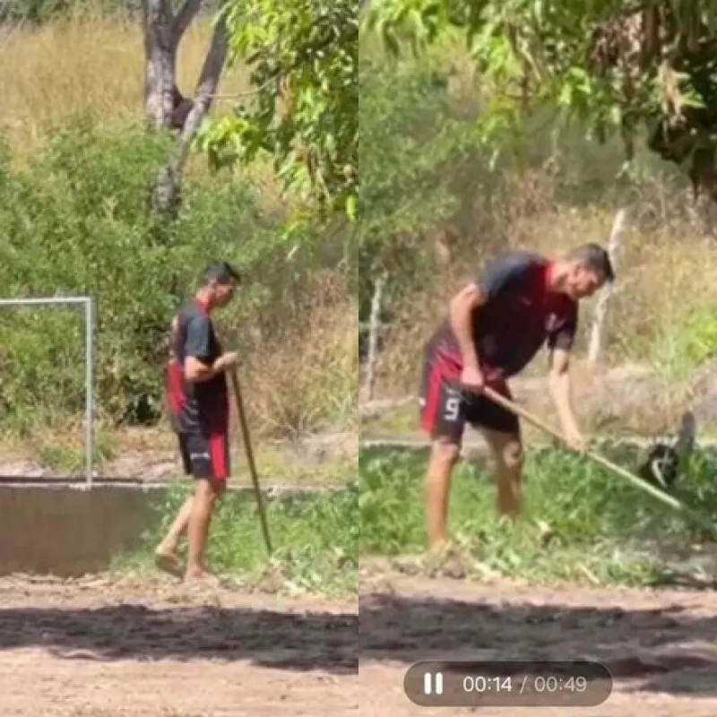 Angelim cuidando do campo que será construído para o time feminino.
