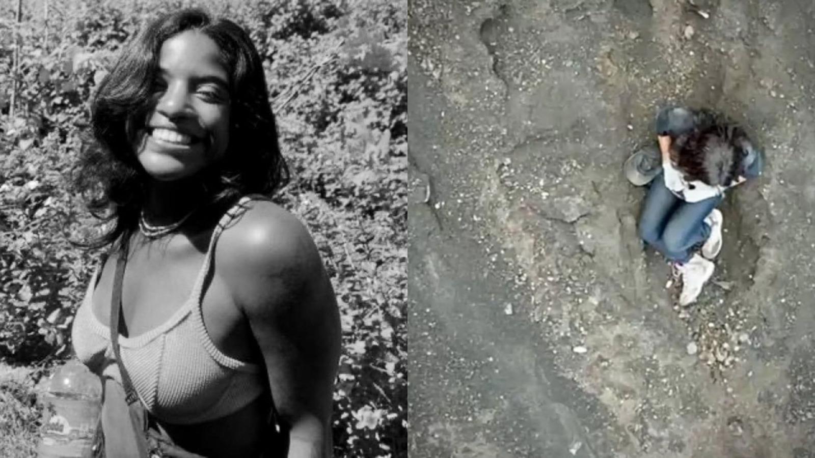 Imagens de Juliana Marins, uma selfie nas redes sociais e outra do local onde ela estava no monte Rinjani