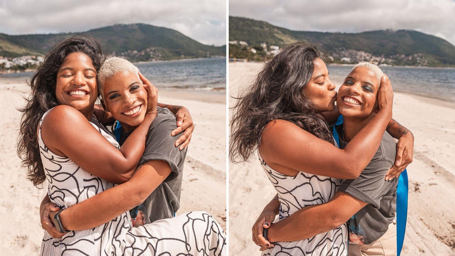 Imagem é uma montagem com duas fotos de Mariana e Juliana Marins, irmãs, que estão abraçadas e sorridentes, com a praia do Rio de Janeiro ao fundo. Mariana postou uma carta aberta para Juliana nas redes sociais, após Juliana ter a morte confirmada ao cair de um penhasco durante uma trilha na Indonésia.