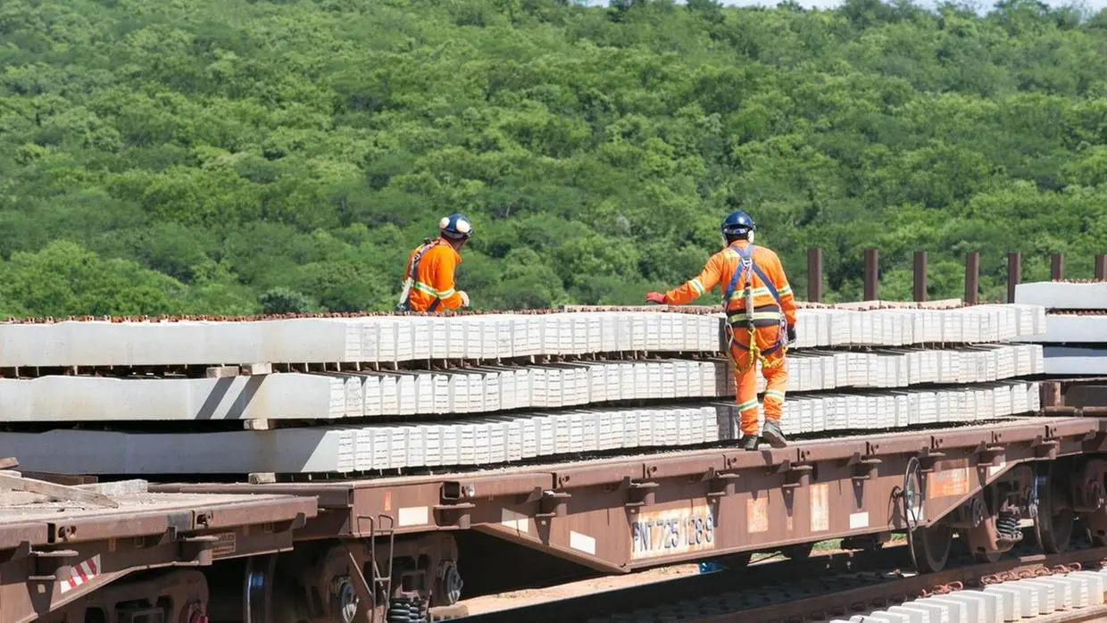 Trabalhadores durante a obra