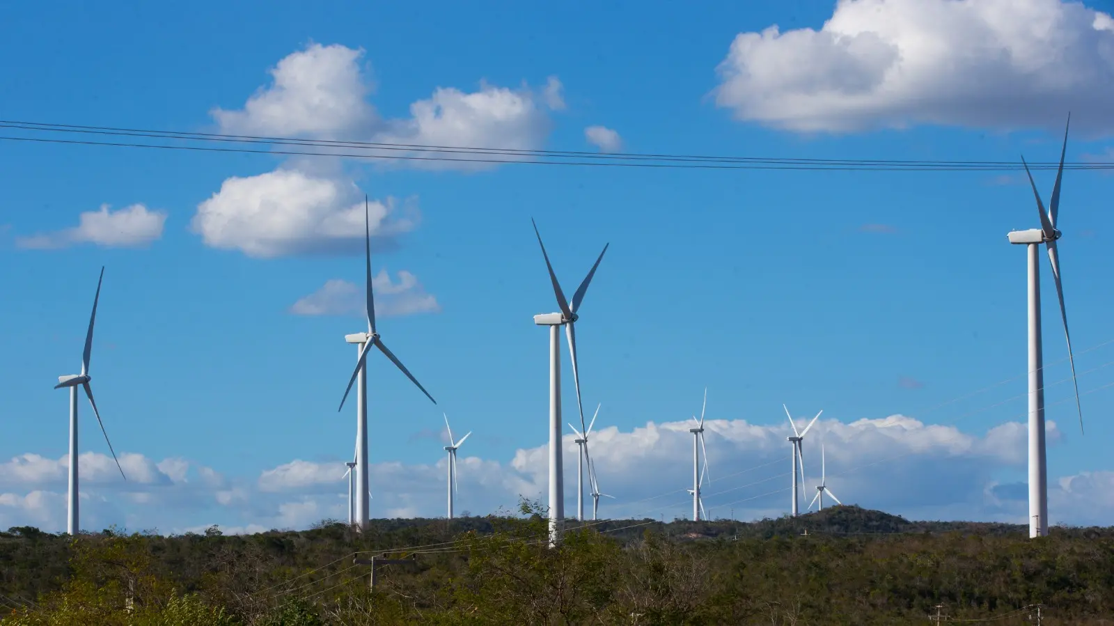 Turbinas eólicas em fileira