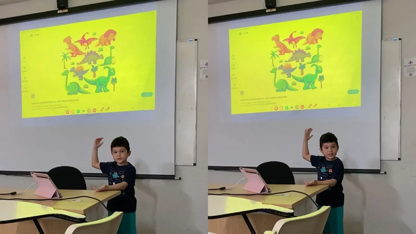 Foto de Artur Ribeiro de Castro, menino de 5 anos, que fez uma apresentação na UFC sobre dinossauros