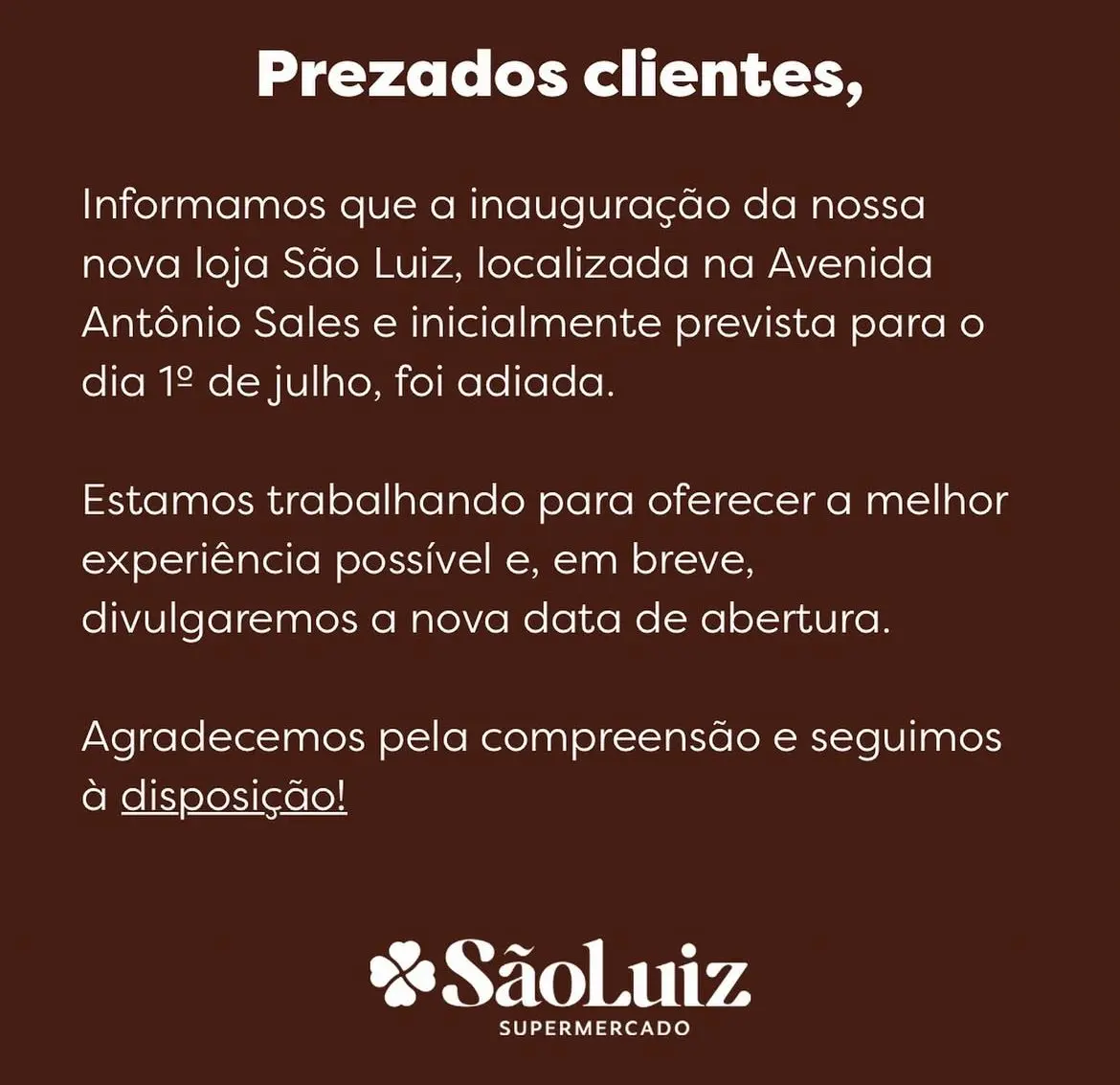 Comunicado informa o adiamento