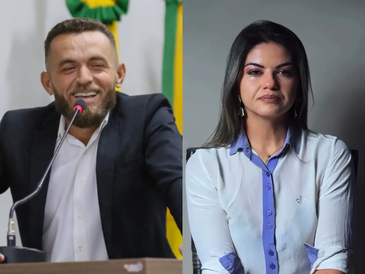 Montagem de fotos de vereador Maiko do Chapéu ao lado de foto de fisioterapeuta Suânia Dias, que foi agredida pelo vereador