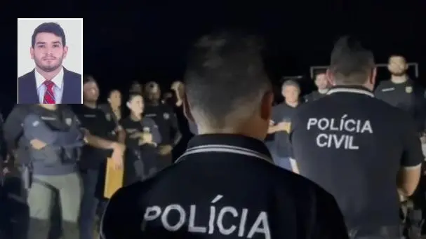 Foto-montagem com imagem do advogado Victor de Alencar Gomes Magalhães e imagem da Operação Além do Ofício, deflagrada pela Polícia Civil do Ceará em junho deste ano