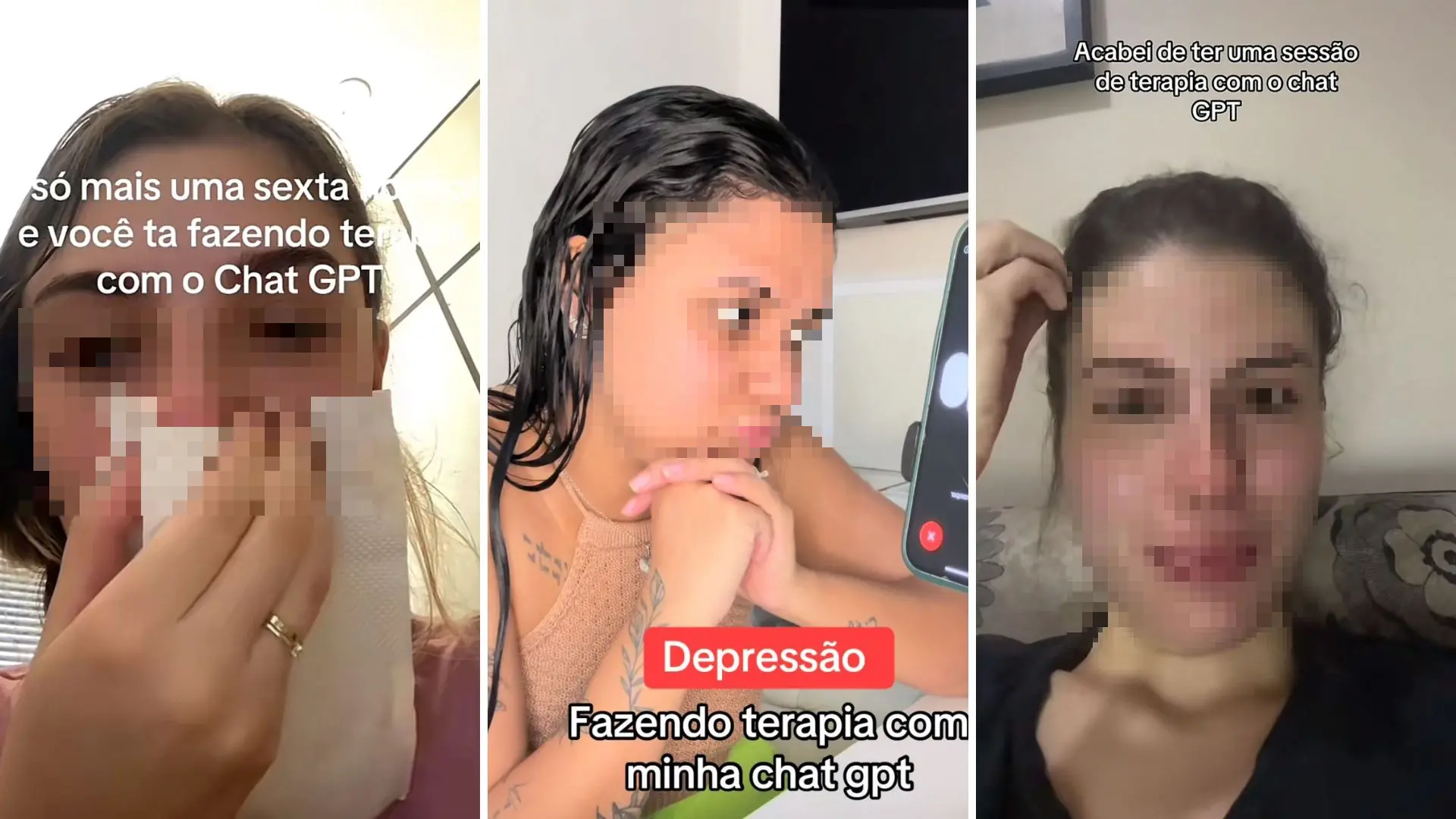 montagem de fotos de usuárias do Tiktok que usam IA como terapeuta