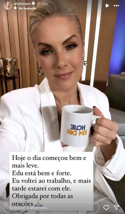 O estado de saúde de Edu Guedes foi atualizado pela esposa, Ana Hickmann