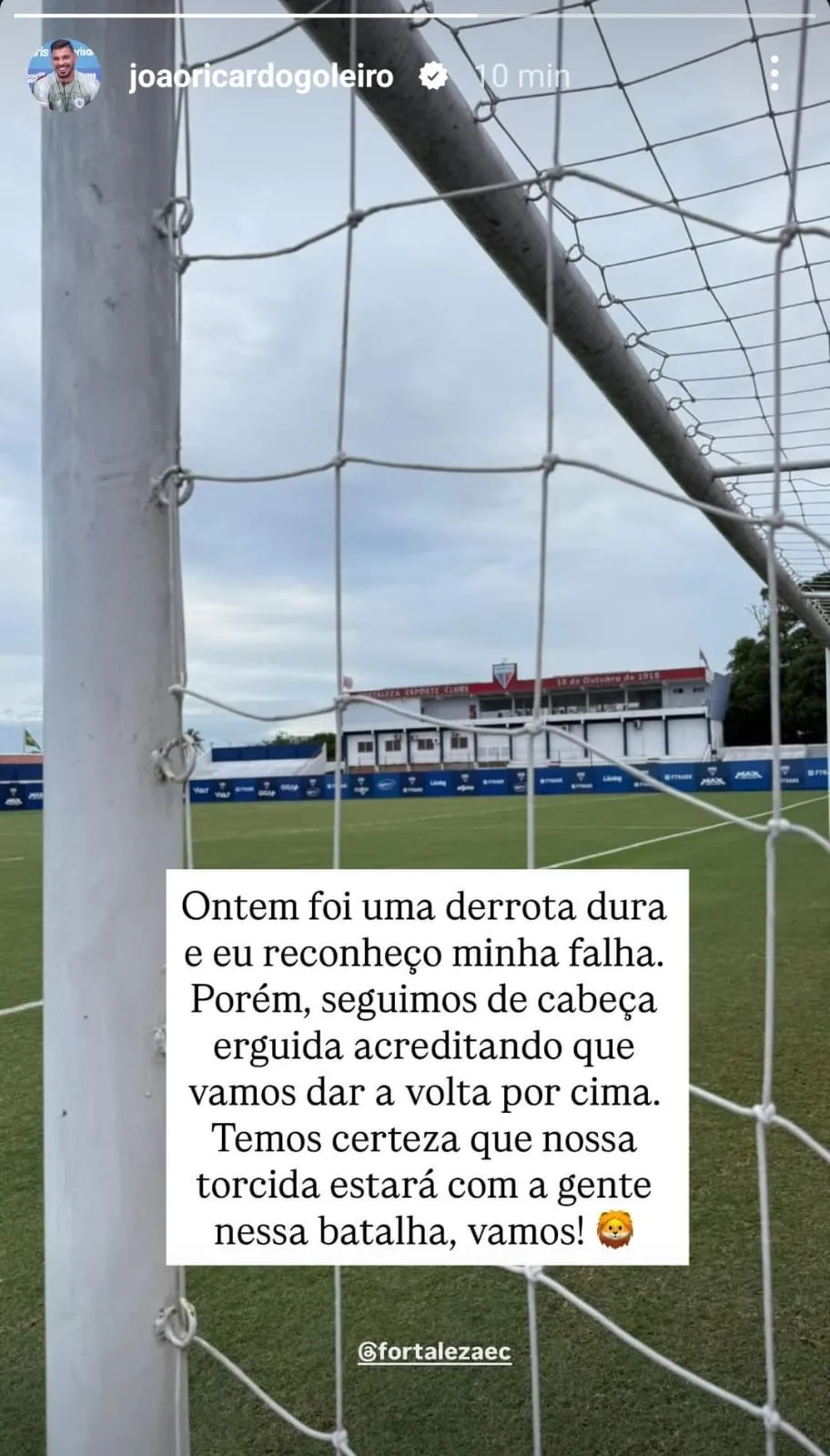 João Ricardo se manifesta sobre falha em gol na derrota do Fortaleza.