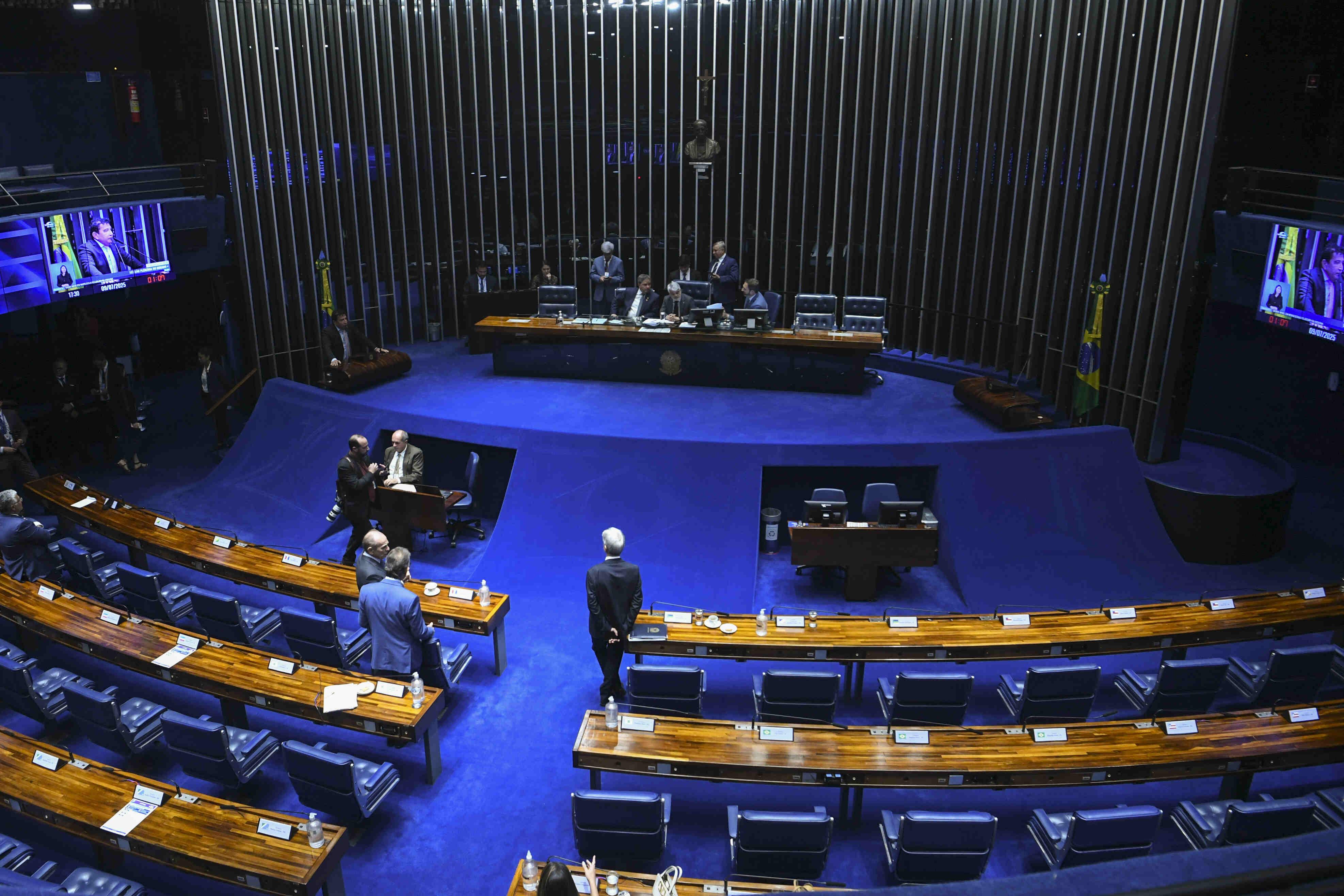 Foto do Plenário do Senado Federal, onde tramita o Novo Código Eleitoral, que pode impactar na influência de facções criminosas nas eleições