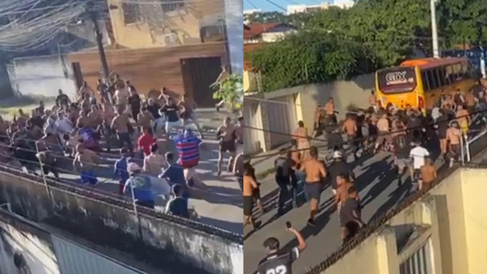 Dezenas de torcedores do Fortaleza e Ceará em luta corporal nas ruas de Fortaleza