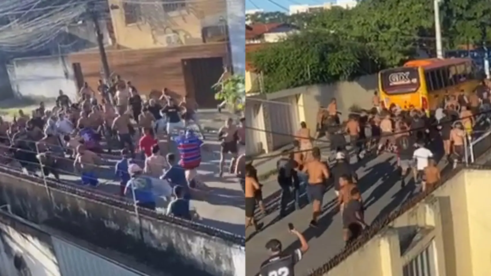 Dezenas de torcedores do Fortaleza e Ceará em luta corporal nas ruas de Fortaleza