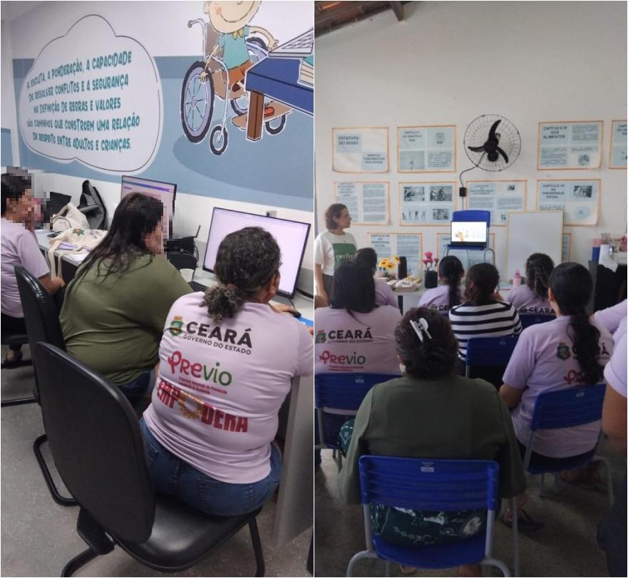 Mulheres de costas durante as aulas do projeto