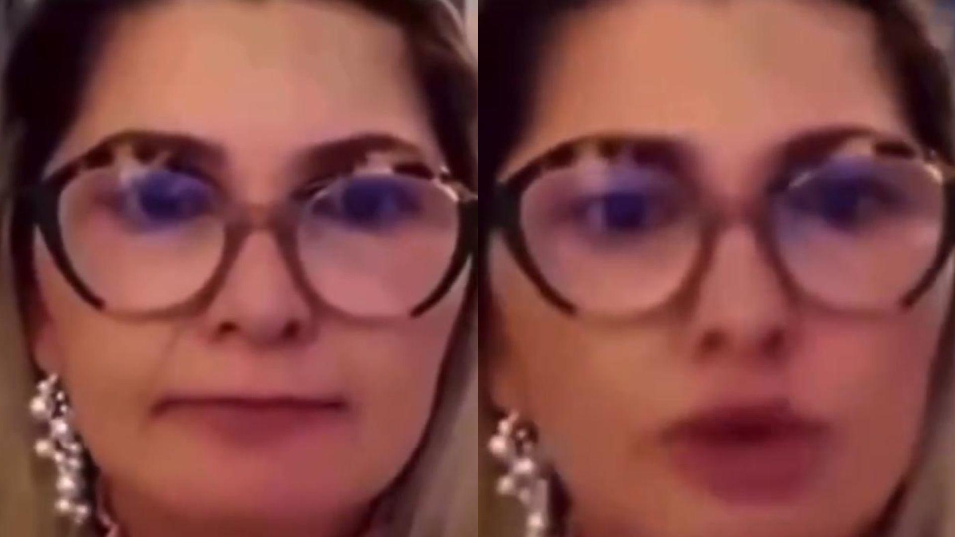 Antonia Fontenelle em vídeo se expressando de forma acalorada contra a deputada Erika Hilton