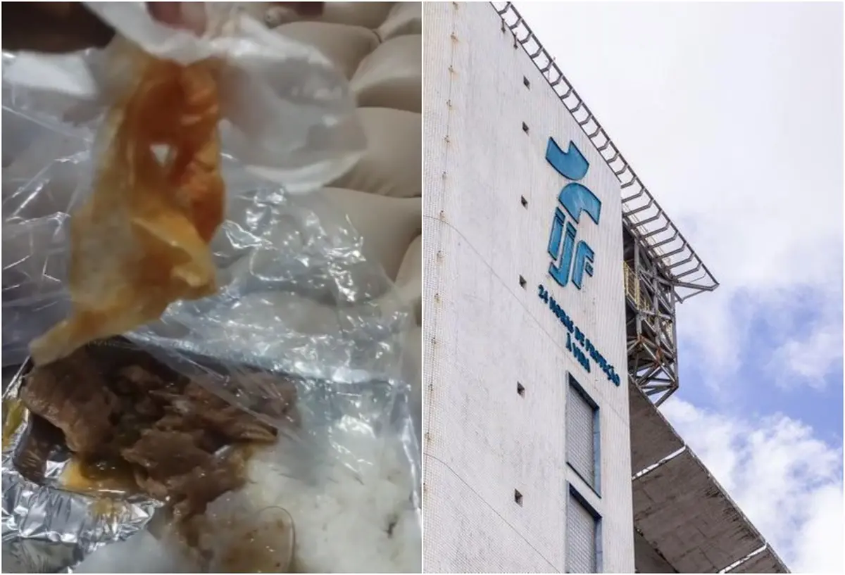 Imagem da luva encontrada dentro do jantar e a fachada do IJF, em Fortaleza