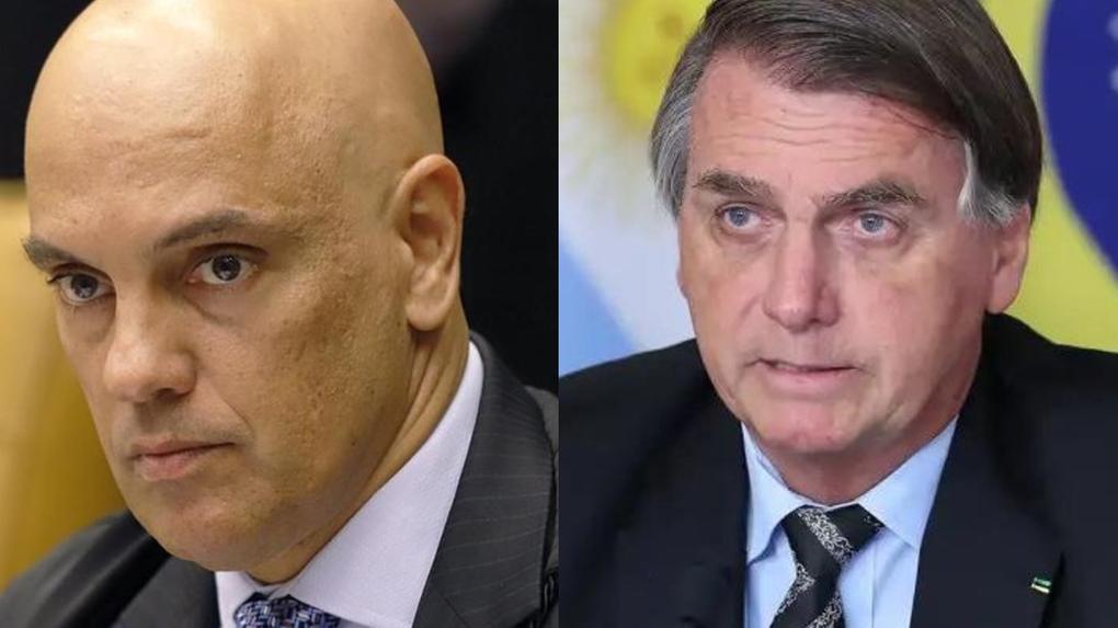 Foto montagem de imagens de Moraes e Bolsonaro lado a lado