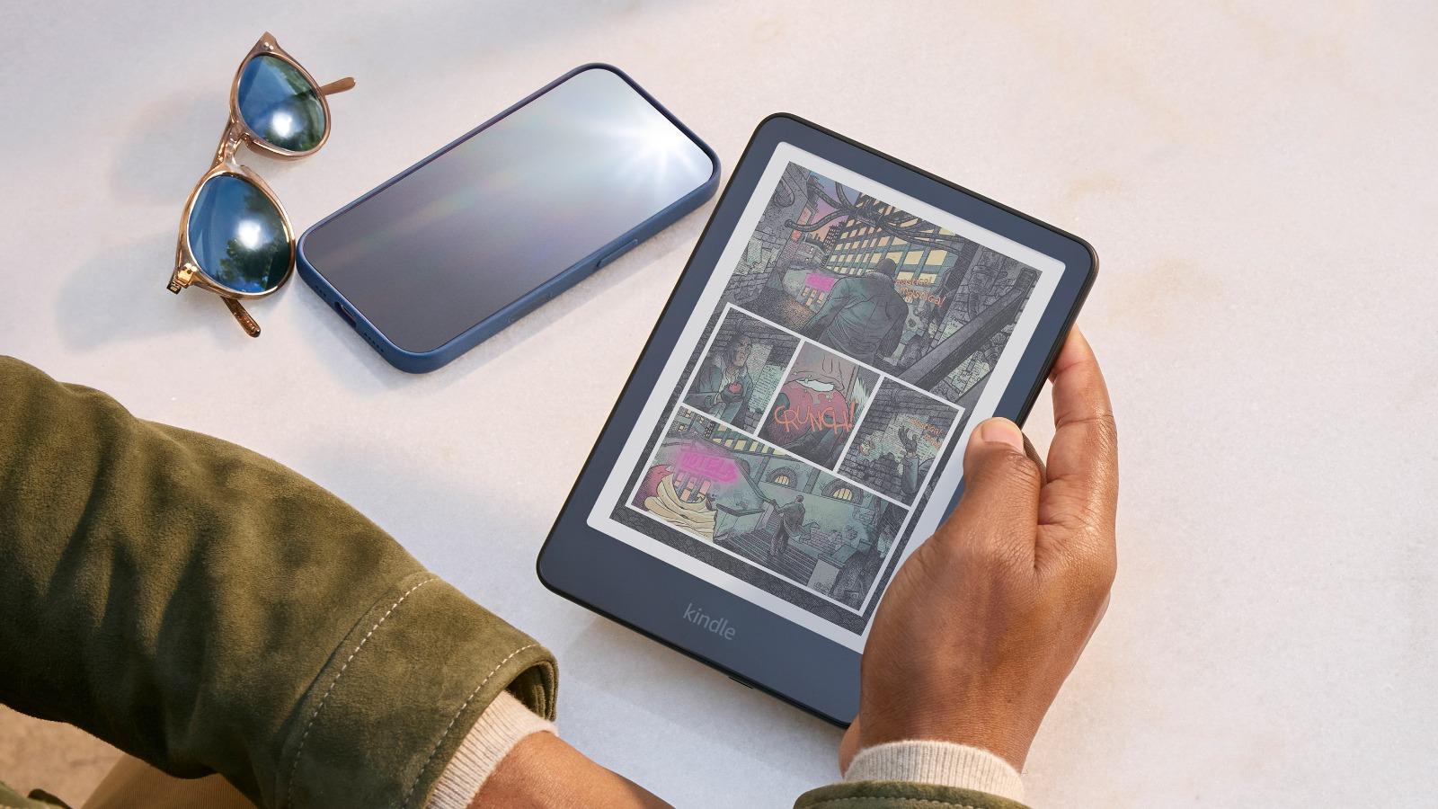 imagem de divulgação do Kindle Colorsoft, o primeiro com tela colorida