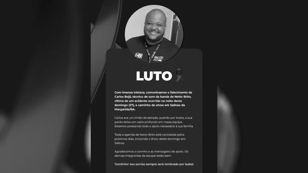 Nota de luto sobre a morte do técnico de som da banda