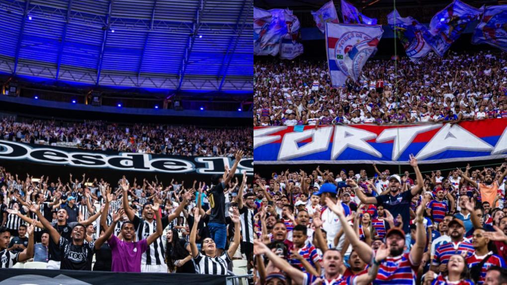 Montagem com fotos das torcidas de Ceará e Fortaleza