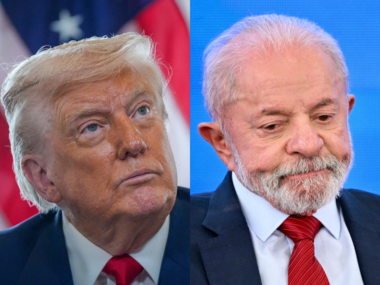 Foto do presidente dos EUA, Donald Trump e o presidente do Brasil, Lula