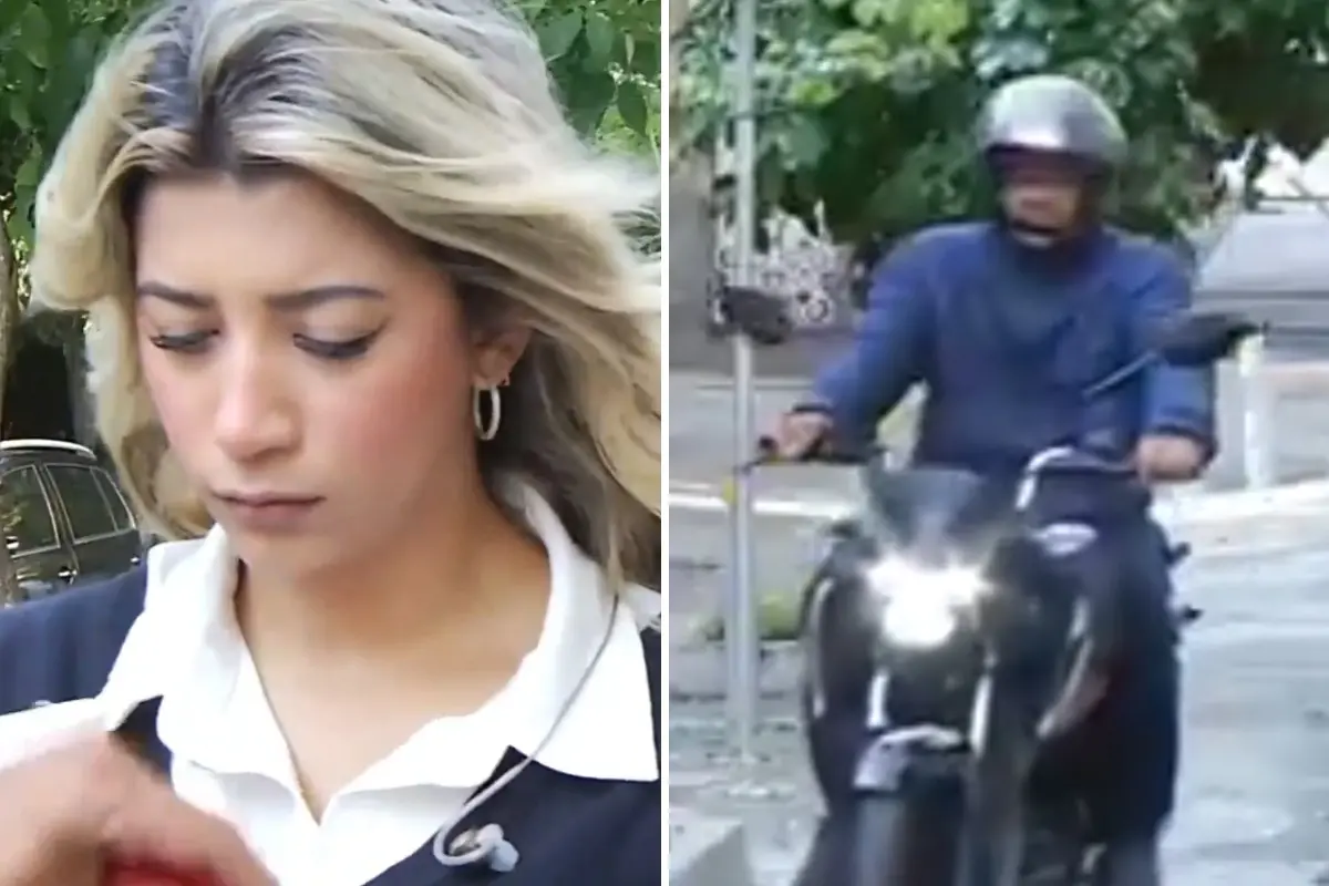 Imagem da repórter da Band que sofreu tentativa de furto de celular ao entrar ao vivo pela emissora