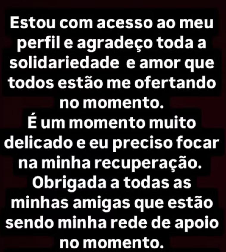 Mensagem de mulher espancada no elevador, agradecendo amigos em meio a recuperação